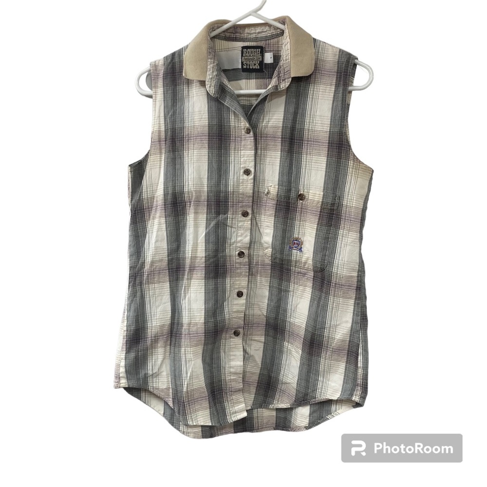 Vintage Panhandle Slim Womens Sz S Plaid Sleeveless Rough Stock Button Up Ranch